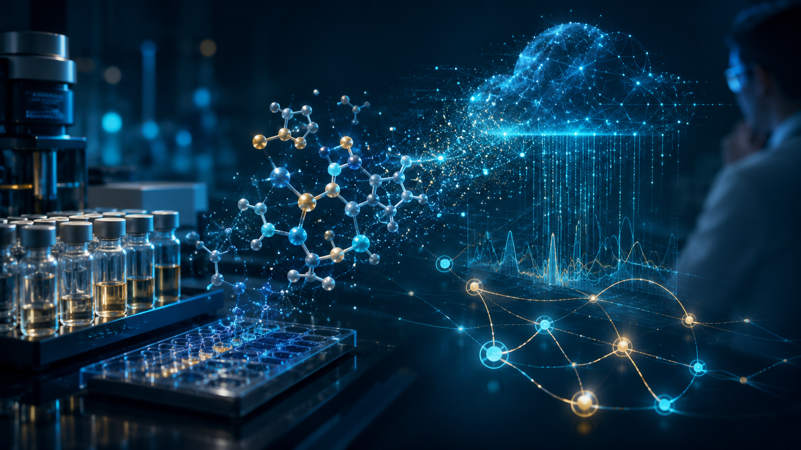 Laboratory vials connected to molecular data and digital decision support